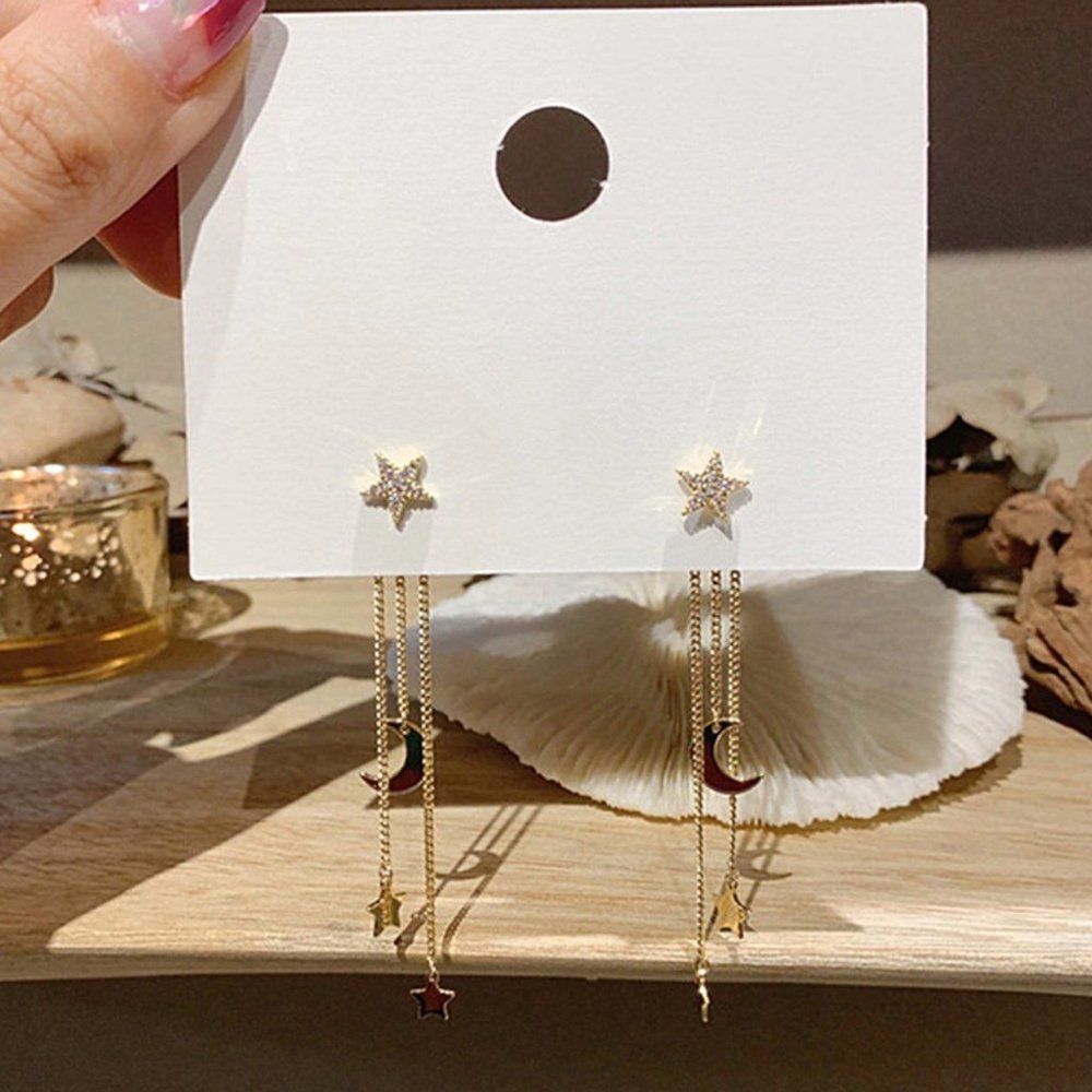 ✨Star Moon Long Tassel Dangle Earrings - Picture 3 of 4